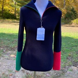 NEW SAINT JAMES L’ATELIER SWEATER 1/4 ZIP CHEVIGNY NAVY BLUE WOOL RED Sz 36 4
